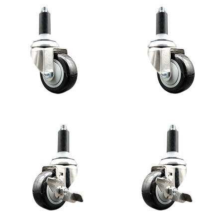 Service Caster 3 Inch 316SS Black Poly Swivel 1-1/8 Inch Expanding Stem Caster Brake SCC, 2PK SS316EX20S314-PPUB-BLK-2-TLB-2-118